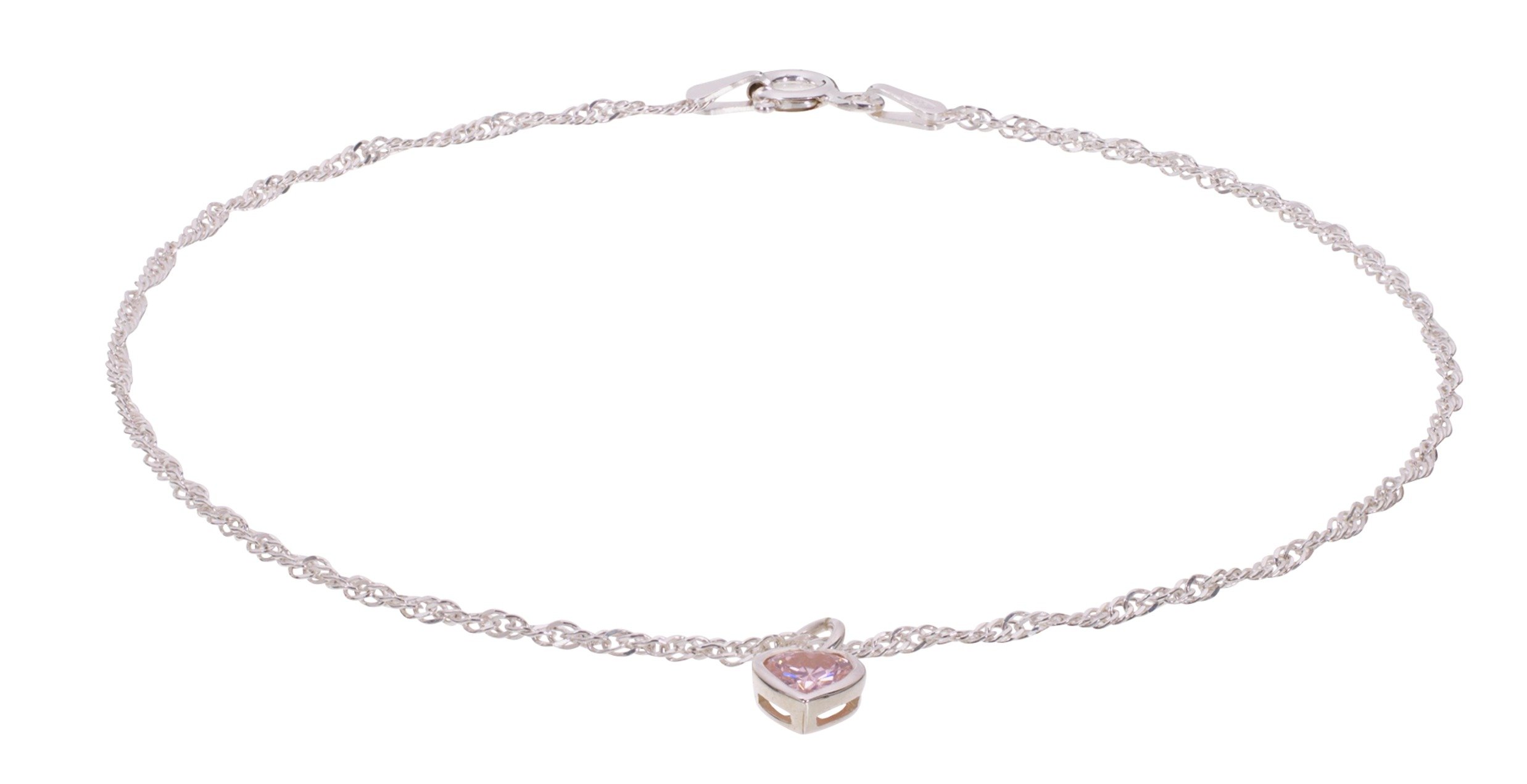 State of Mine Sterling Silver Pink Heart Anklet