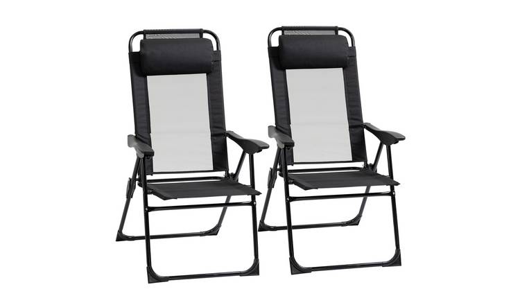Outsunny Set of 2 5-Position Foldable Reclining Garden Chair - Black