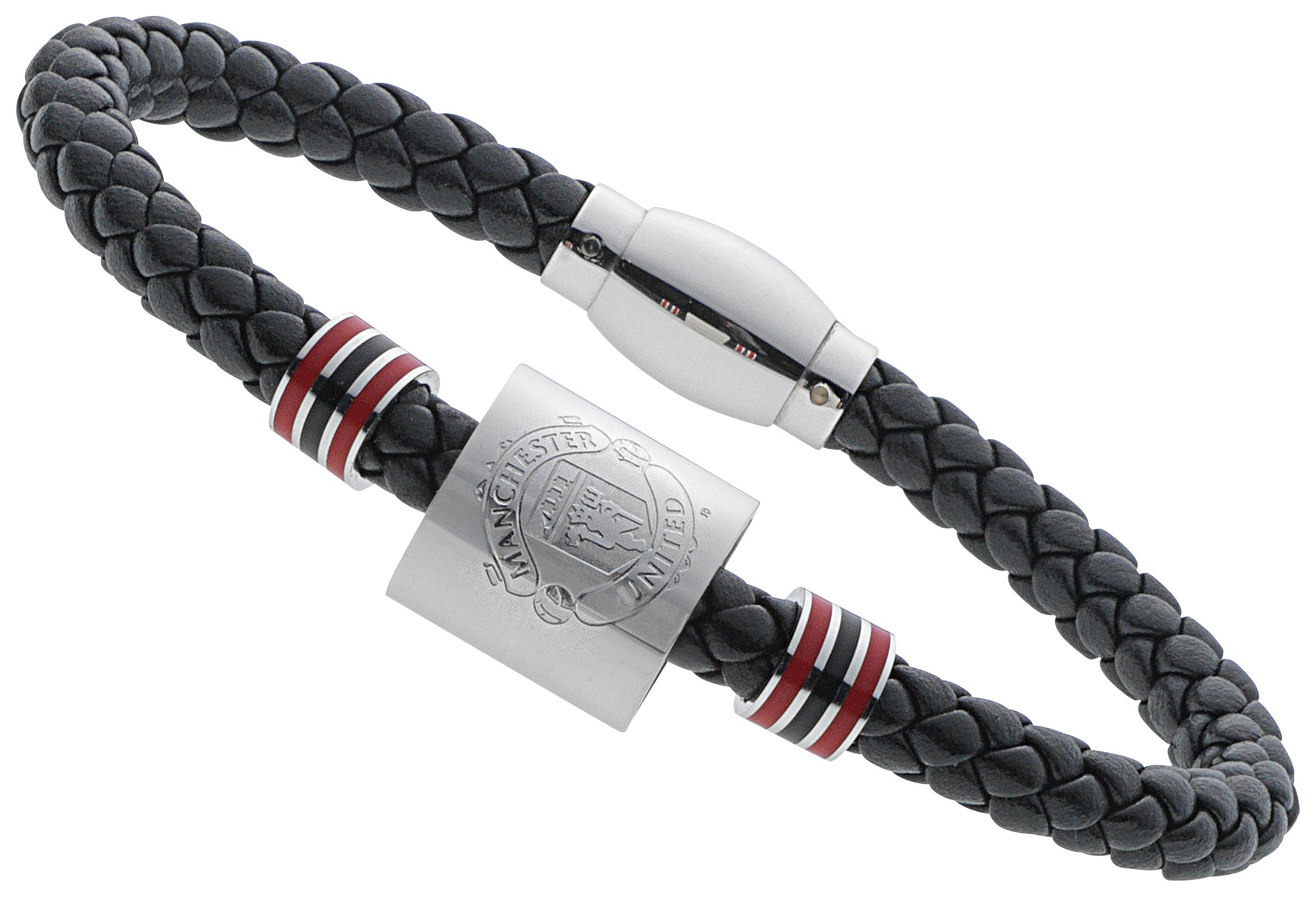 Stainless Steel and Leather Man Utd Bracelet