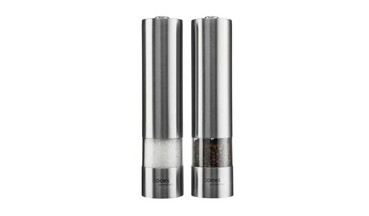 Cooks Professional Electric Salt and Pepper Mill Set - Silver