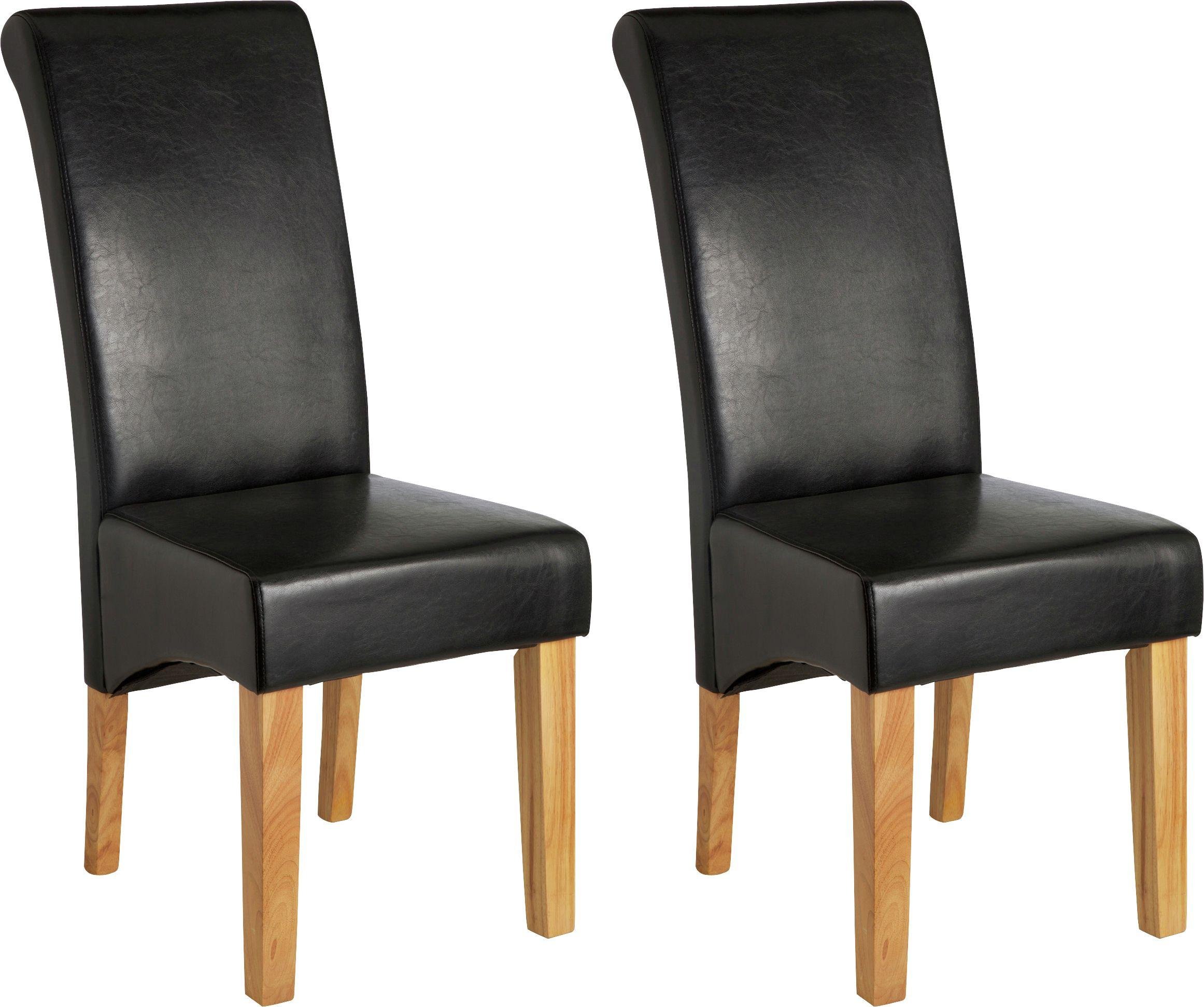 Argos Home Pair of Leather Effect Scrollback Chairs - Black