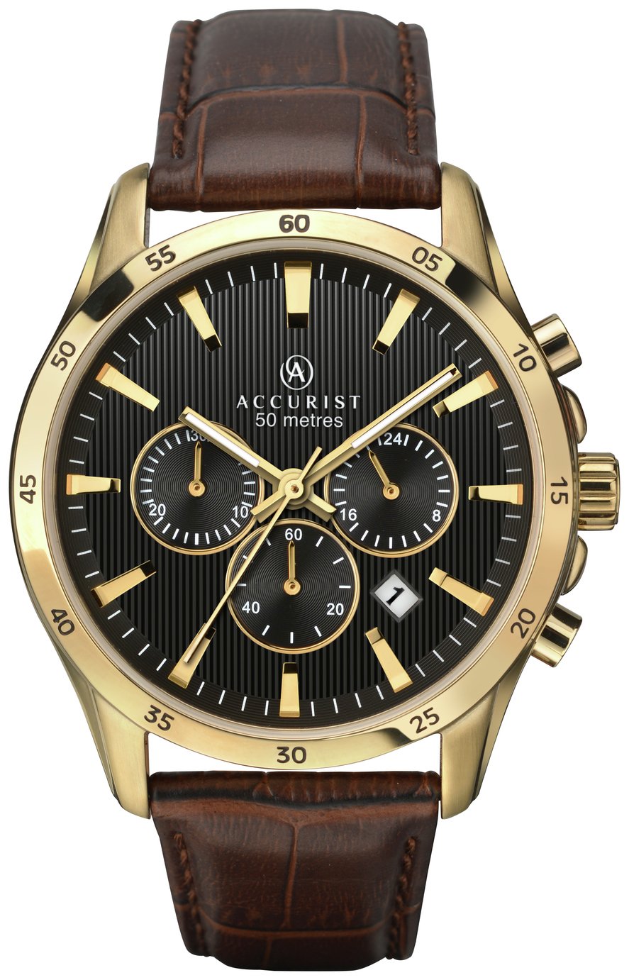 Accurist Men s Brown Leather Strap Chronograph Watch 2479536 Argos Price Tracker pricehistory