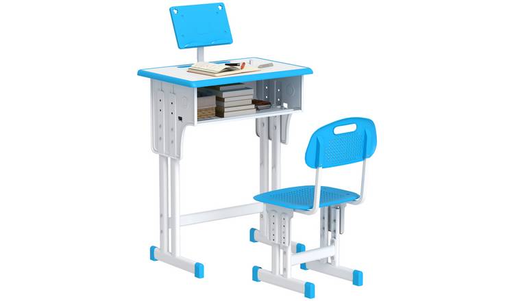 HOMCOM Adjustable with Drawer Book Stand Pen Slot Kid Desk and Chair Set - Blue