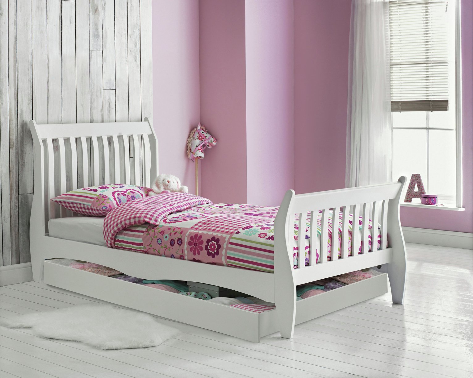 Argos Home Daisy White Single Sleigh Bed Frame with Drawer