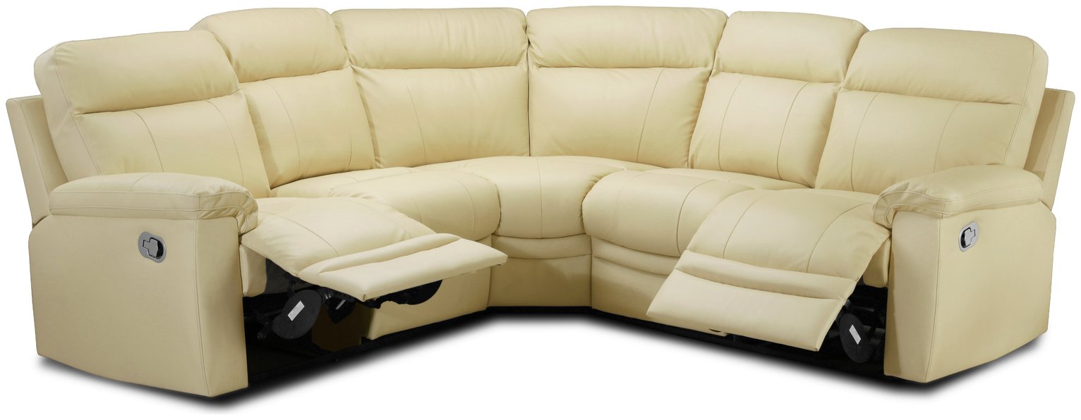 Argos Home Paolo Leather Manual Recliner Corner Sofa -Ivory