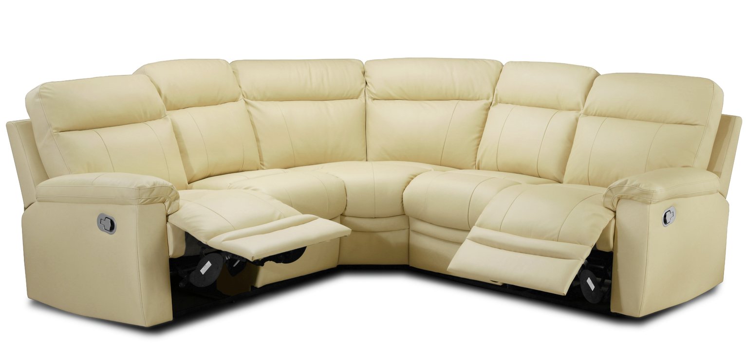 Argos Home Paolo Leather Manual Recliner Corner Sofa Ivory (2492269