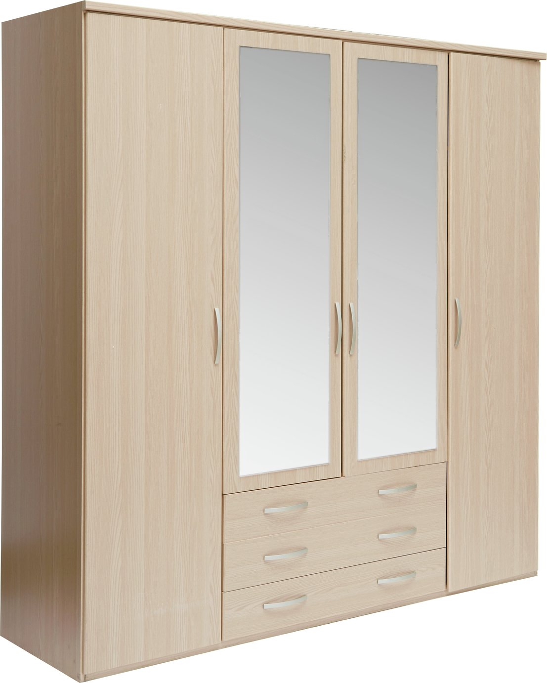 Argos Home New Hallingford 4Dr 3Drw Mirror Wardrobe - L Oak