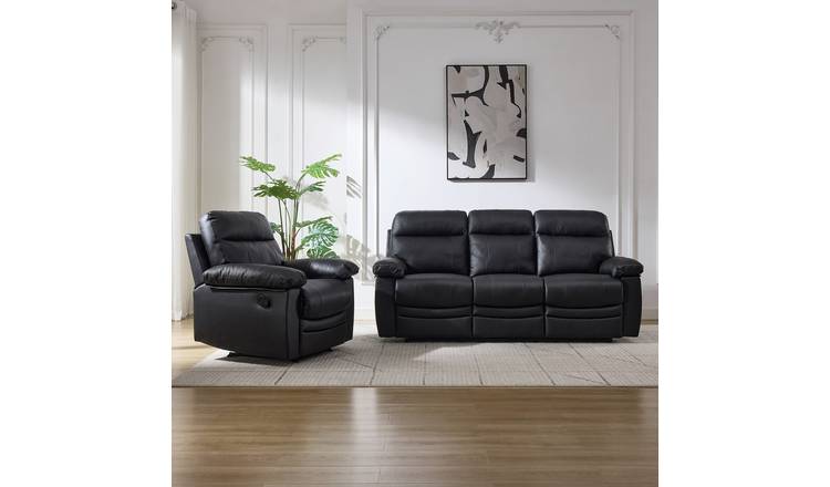 Argos Home Paolo Chair & 3 Seater Manual Recline Sofa -Black