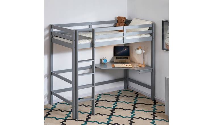 Vida Designs Sydney Single Bunk Bed With Desk And Foam Mattress - Grey
