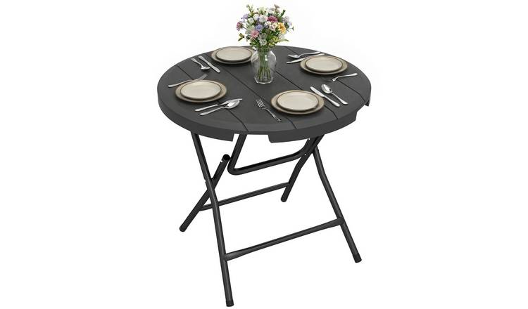 Outsunny Round Outdoor Table with HDPE Tabletop - Dark Grey