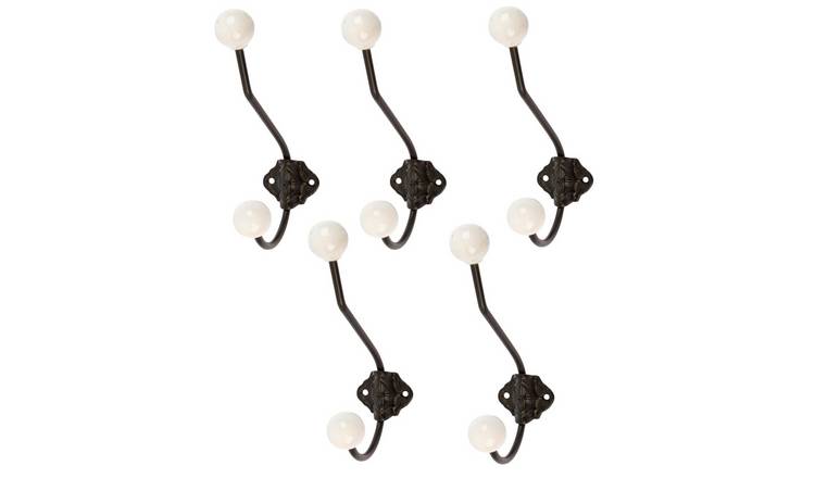 Hammer & Tongs Ceramic Ball Hat & Coat Hook - White - Pack of 5