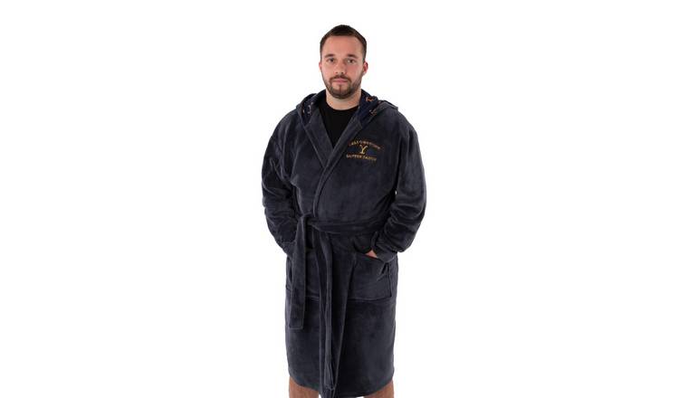Yellowstone Dutton Ranch Montana Adult Large Mens Hooded Bathrobe - Blue