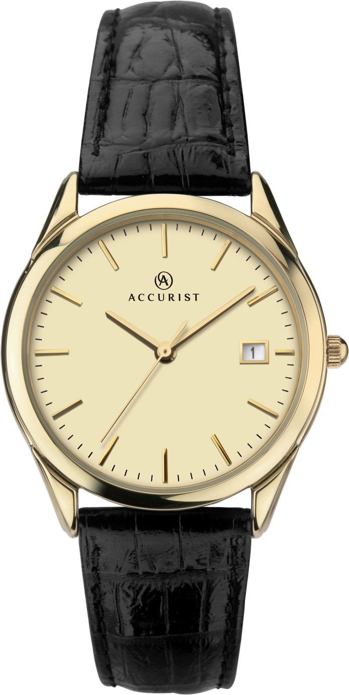mens watch black leather strap