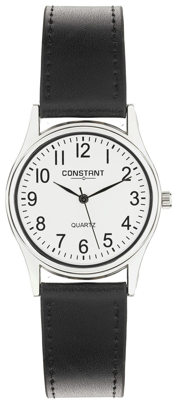 Constant Quartz Men s Black Faux Leather Strap Watch 2511195 Argos Price Tracker pricehistory