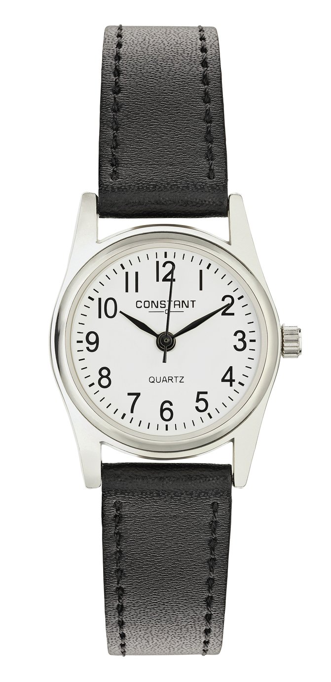 Constant Ladies White Dial Black Strap Watch