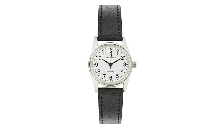 Buy Constant Ladies White Dial Black Strap Watch Argos