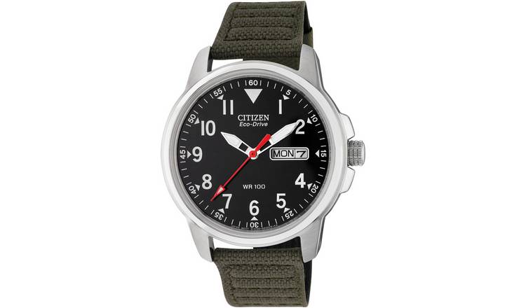 Buy Citizen Men's Eco-Drive Analogue Green Canvas Strap Watch | Men's  watches | Argos