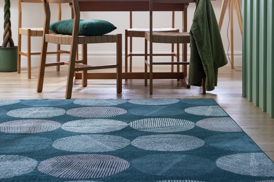 Habitat Scandi Leaf Geo Rug - Teal Blue.
