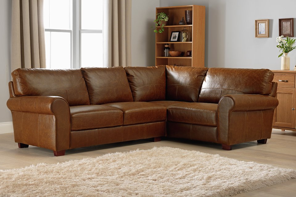 Habitat Salisbury tan Leather Right Hand Corner Sofa.