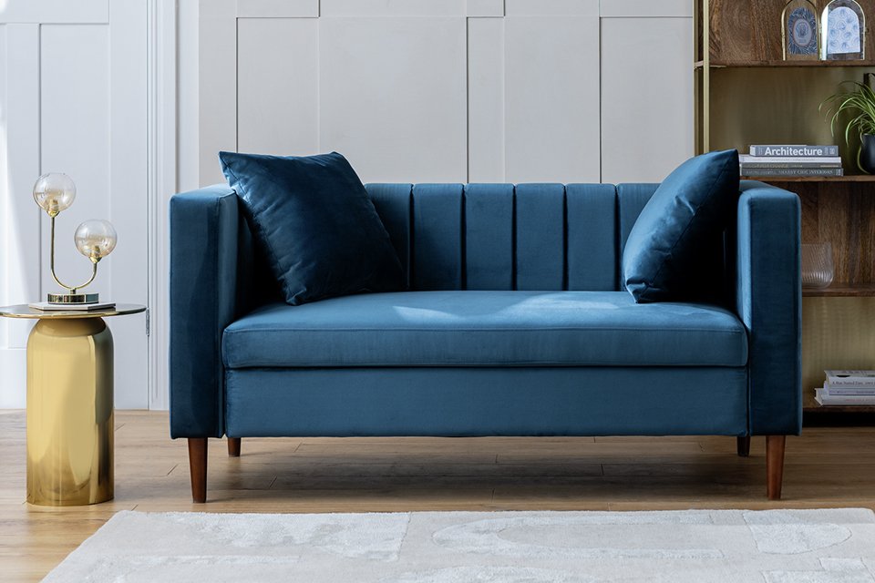  Everly Velvet 2 Seater Sofa in blue.
