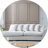 Harry curve sofa in stone fabric.