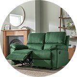 Harry recliner sofa in green fabric.