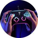 A person using PowerA Advantage Xbox Wired Controller - Lumectra Black.