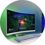 Philips Evnia 34M2C5501A 34 Inch 180Hz QHD Gaming Monitor set up on a white gaming desk.