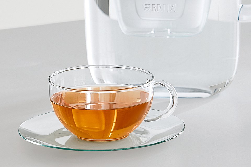 Tea in a glass cup.