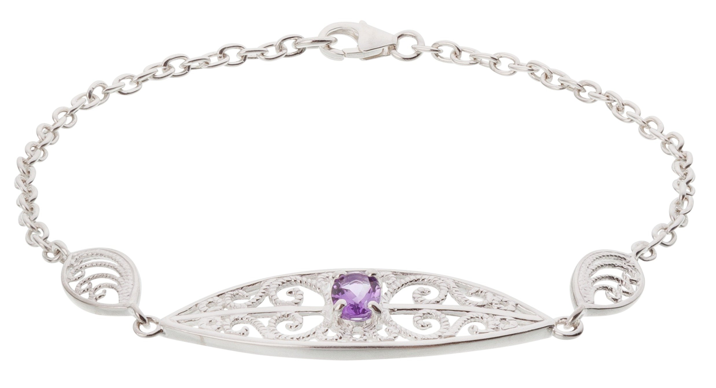 Revere Sterling Silver Filigree Amethyst Handmade Bracelet