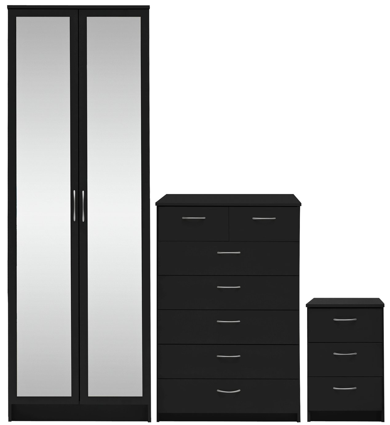 Argos Home Cheval 3 Piece 2 Door Mirror Wardrobe Set - Black