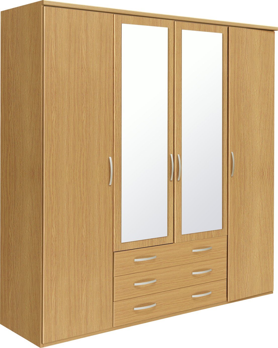 Argos Home Hallingford 4Dr 3 Drw Mirror Wardrobe -Oak Effect