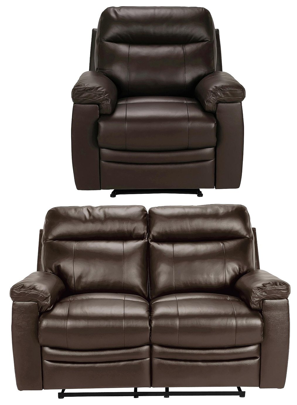 Argos Home Paolo Chair & 2 Seater Manual Recline Sofa -Brown