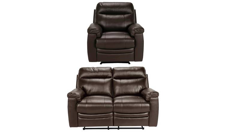 Argos Home Paolo Chair & 2 Seater Manual Recline Sofa -Brown