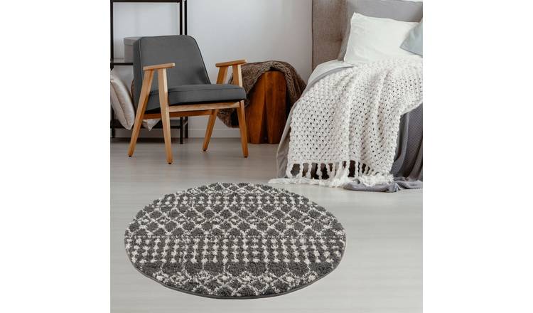 The Rugs Dark Grey Moroccan Shaggy Tribal Round Rug - 120cm
