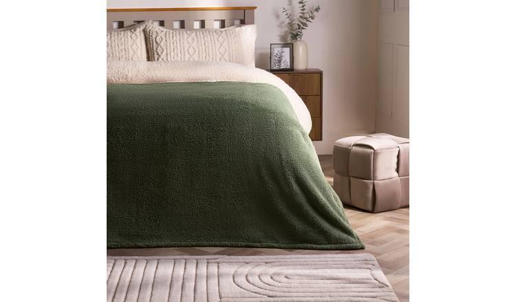 OHS Teddy Fleece Blanket Throw 200 x 240cm - Evergreen