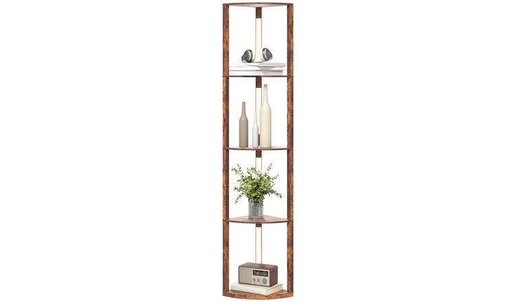 HOMCOM 4 Tier Dimmable LED Floor Lamp with Shelves - MDF - Rustic Brown