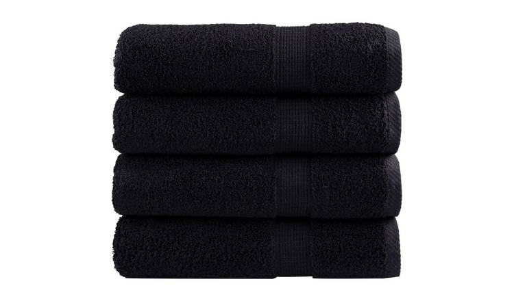 Walplus Pack of 4 Cotton Shower Towels - Black - 70 x 140 cm