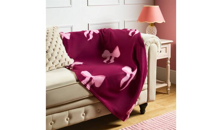 OHS Bows Polar Fleece Blanket Throw 120 x 150cm - Burgundy