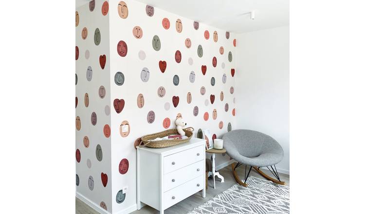 Grandeco Nursery Faces 4 Lane Repeatable Wallpaper Mural - 2 x 2.8m
