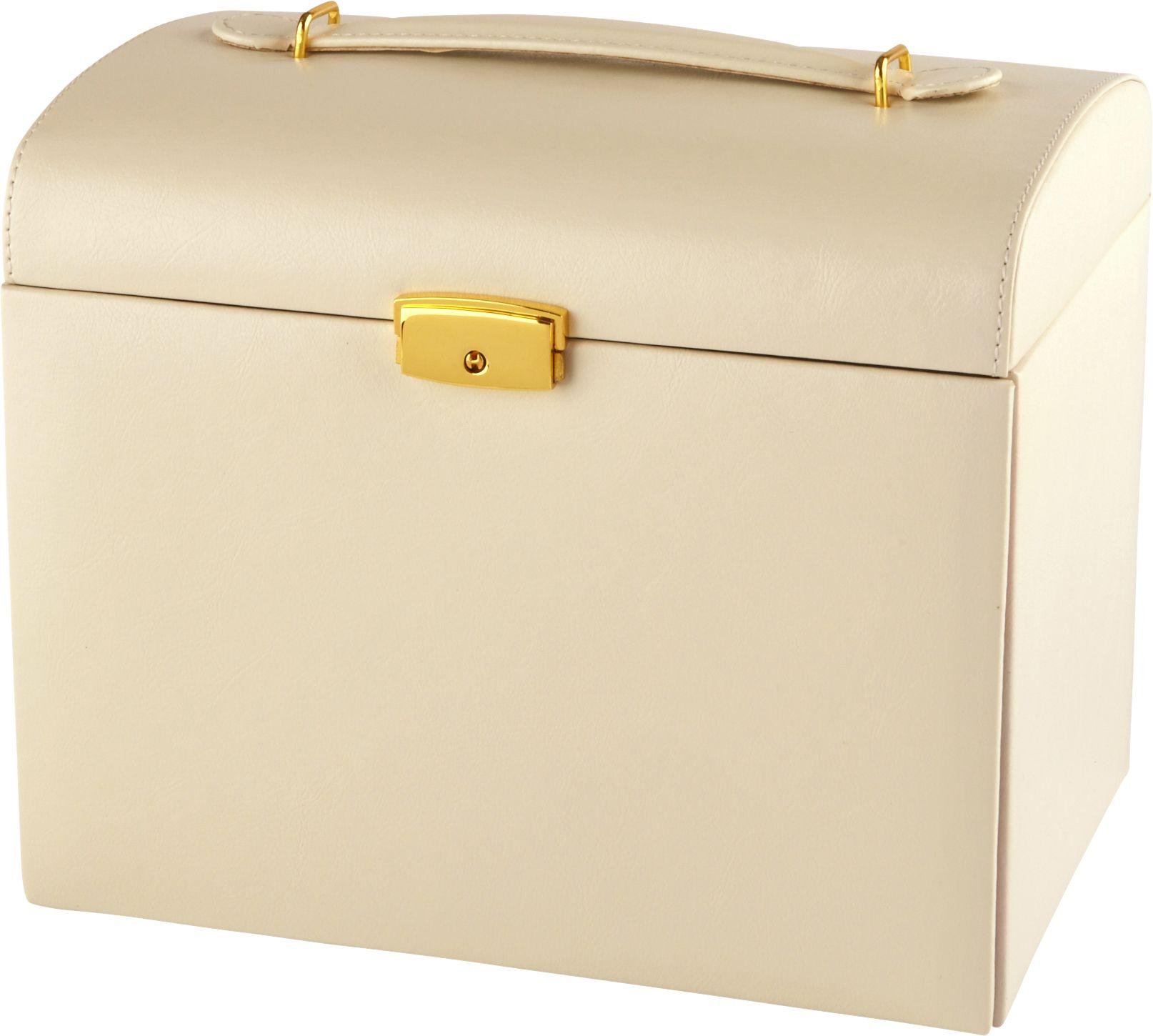 Cream Faux Leather Large Three Drawer Jewellery Box