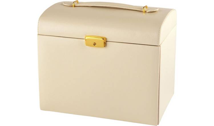 Cream Faux Leather Large Three Drawer Jewellery Box