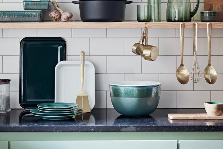 Image of turquoise and gold kitchen kit.