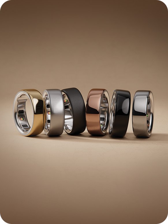 a collection of Oura rings on a gradient background.