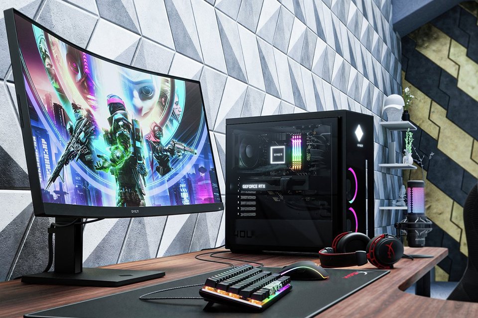 HUAWEI MateView GT 34 inch 165Hz gaming monitor on a gaming desk. 