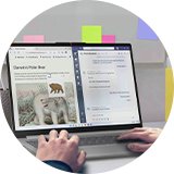 A person working on a Lenovo IdeaPad Slim 3 15.6in N100 4GB 128GB laptop. 