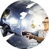 A man is immersed playing a video game.