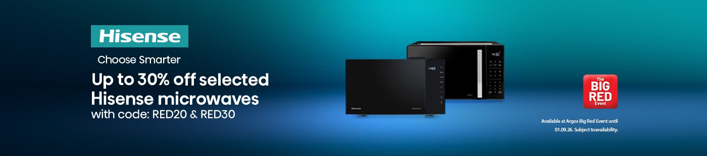 The Big Red Event. Hisense. Choose Smarter. Up to 30% off selected Hisense microwaves with code: RED20 & RED30.