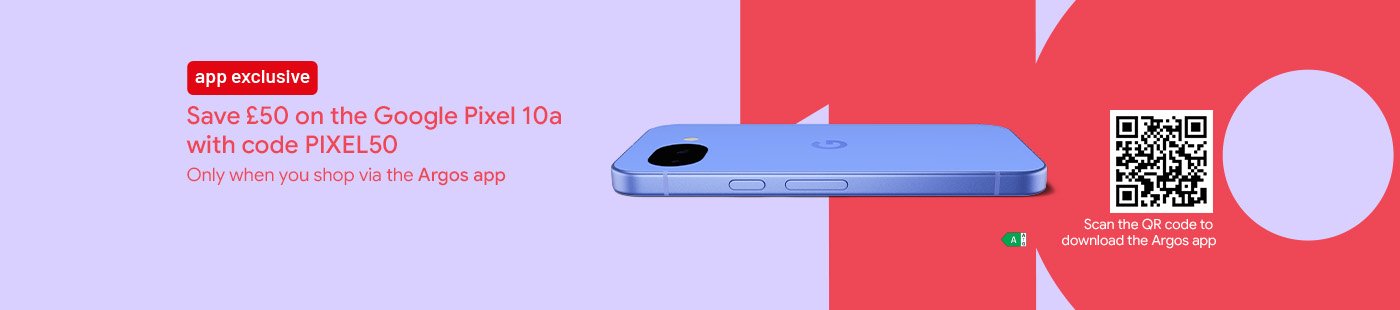 App exclusive. Save £50 on the Google Pixel 10a with code PIXEL50. Only when you shop via Argos app.