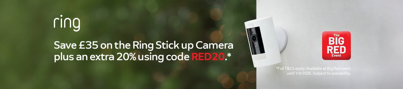 The Big Red Event. Ring. Save 35 on the Ring stick up camera plus an extra 20% using code RED20.*